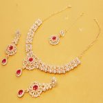 Touchstone Indian Bollywood enchanting floral diamond studded look Rhinestone embellished bridal designer jewelry necklace set for women in silver or white tone. - Image 7